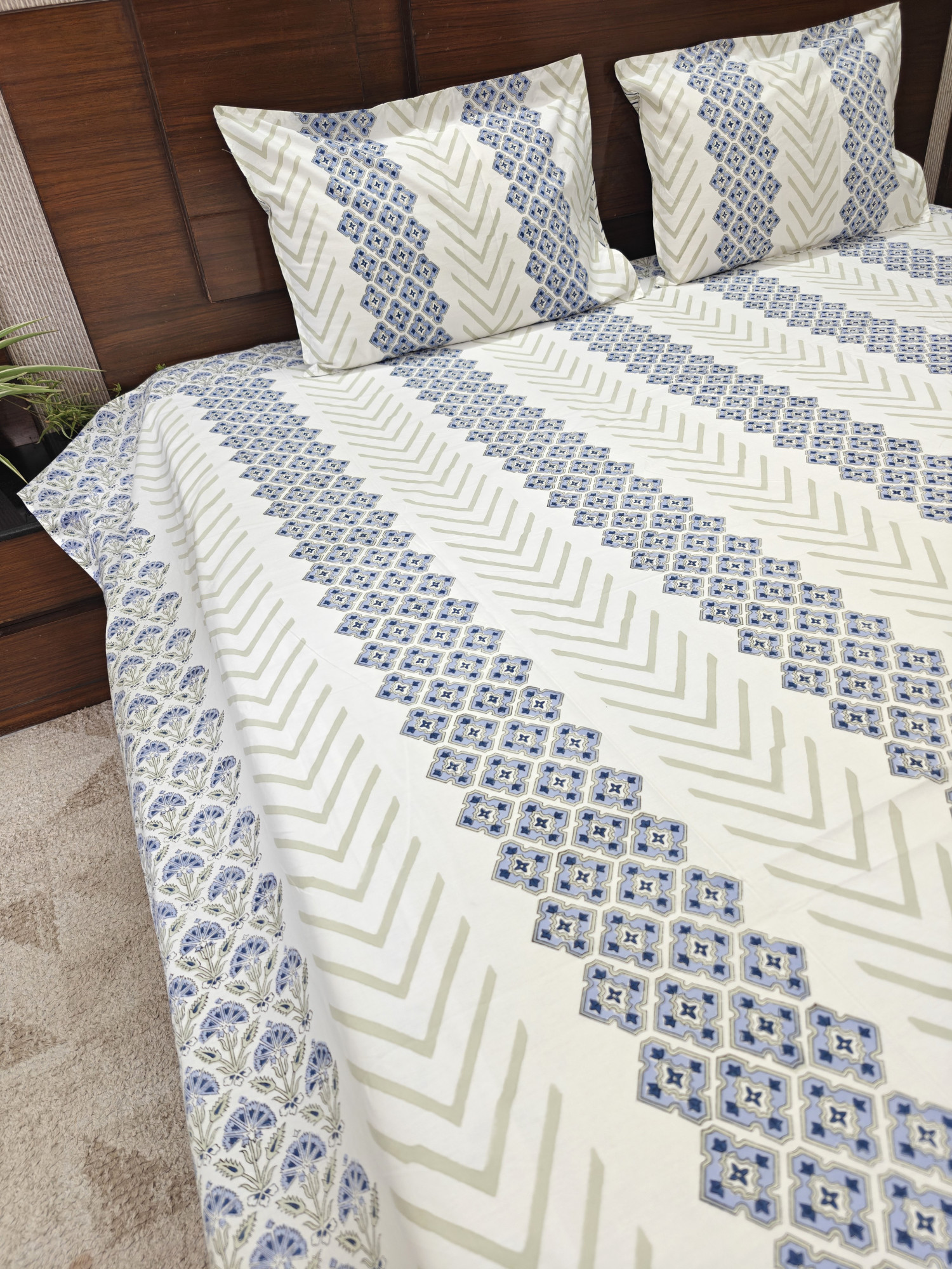 Jaipuri Block Print Bedsheet - Lehar-e-Bela Hand Block Print Cotton King Size