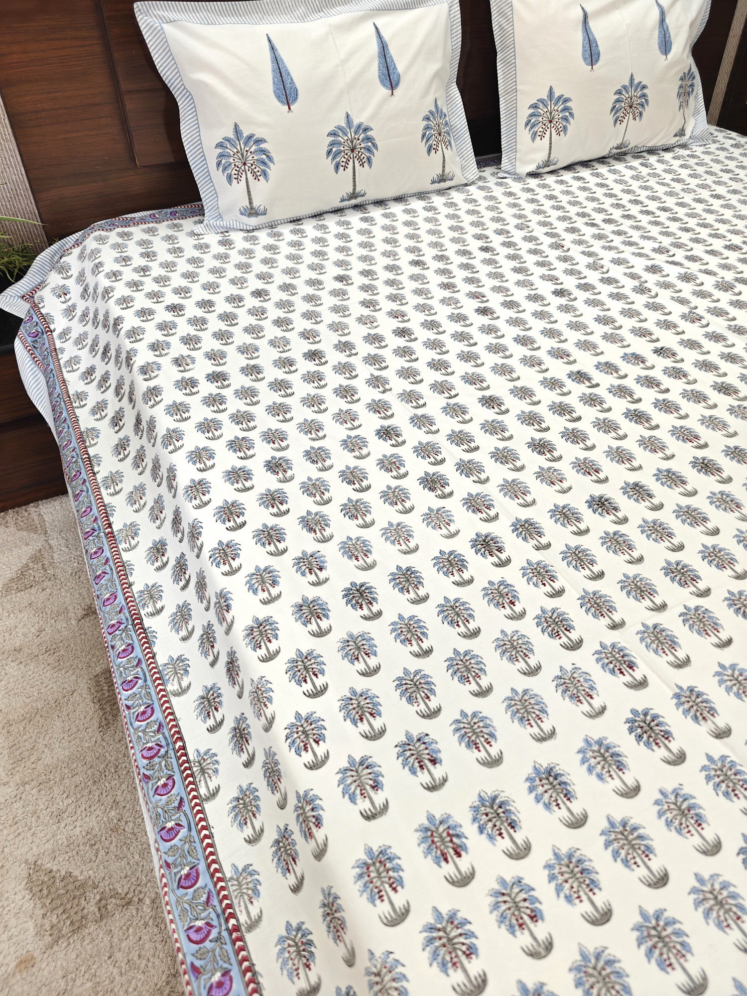 Jaipuri Block Print Bedsheet - Pine Grove  Hand Block Print Cotton King Size
