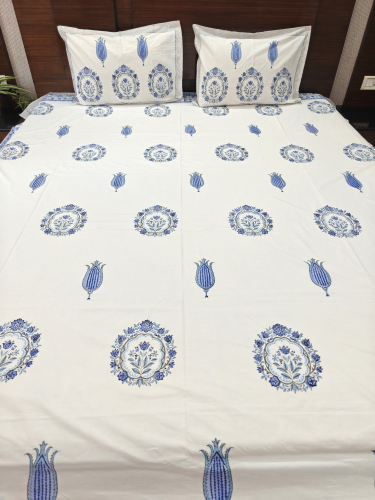Image of Jaipuri Block Print Bedsheet - Mala | Hand Block Print Cotton King Size