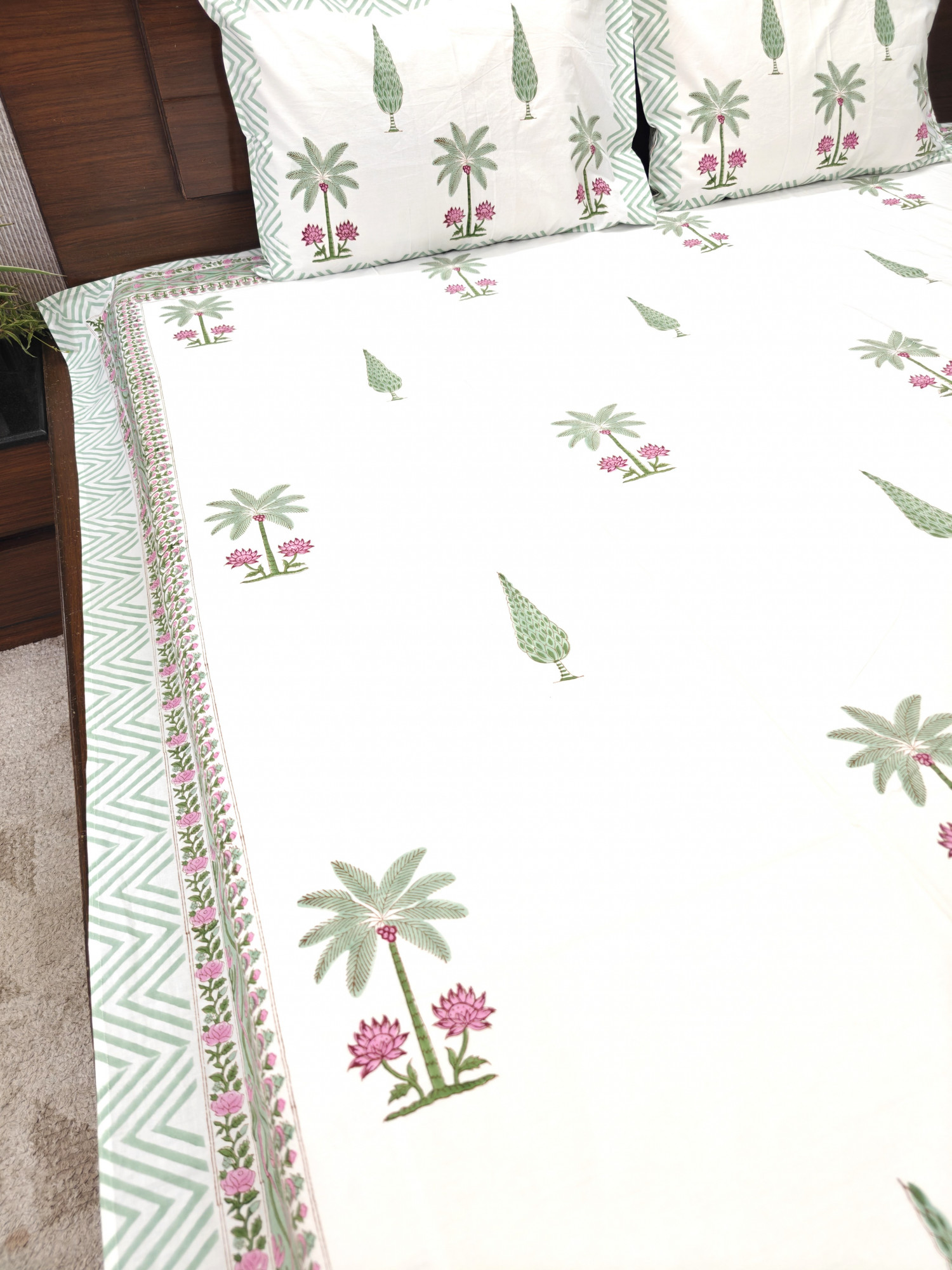 Jaipuri Block Print Bedsheet - Charbagh Hand Block Print Cotton King Size