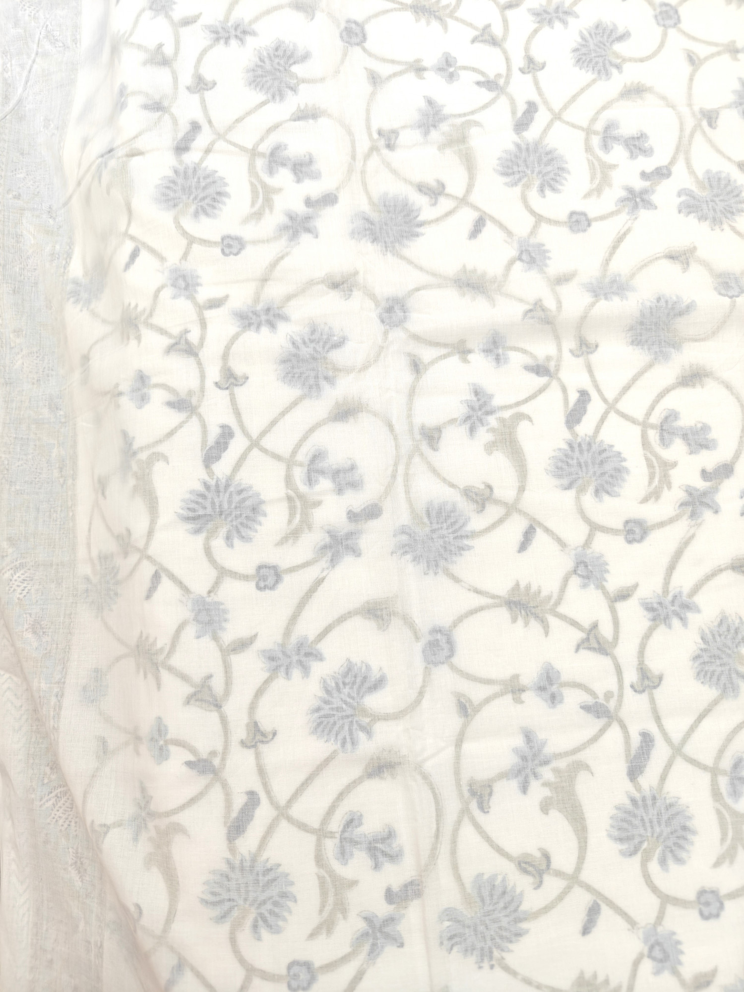 Block Print 3D Dohar - Silver Trellis  Hand Block Print Mulmul Jaipuri