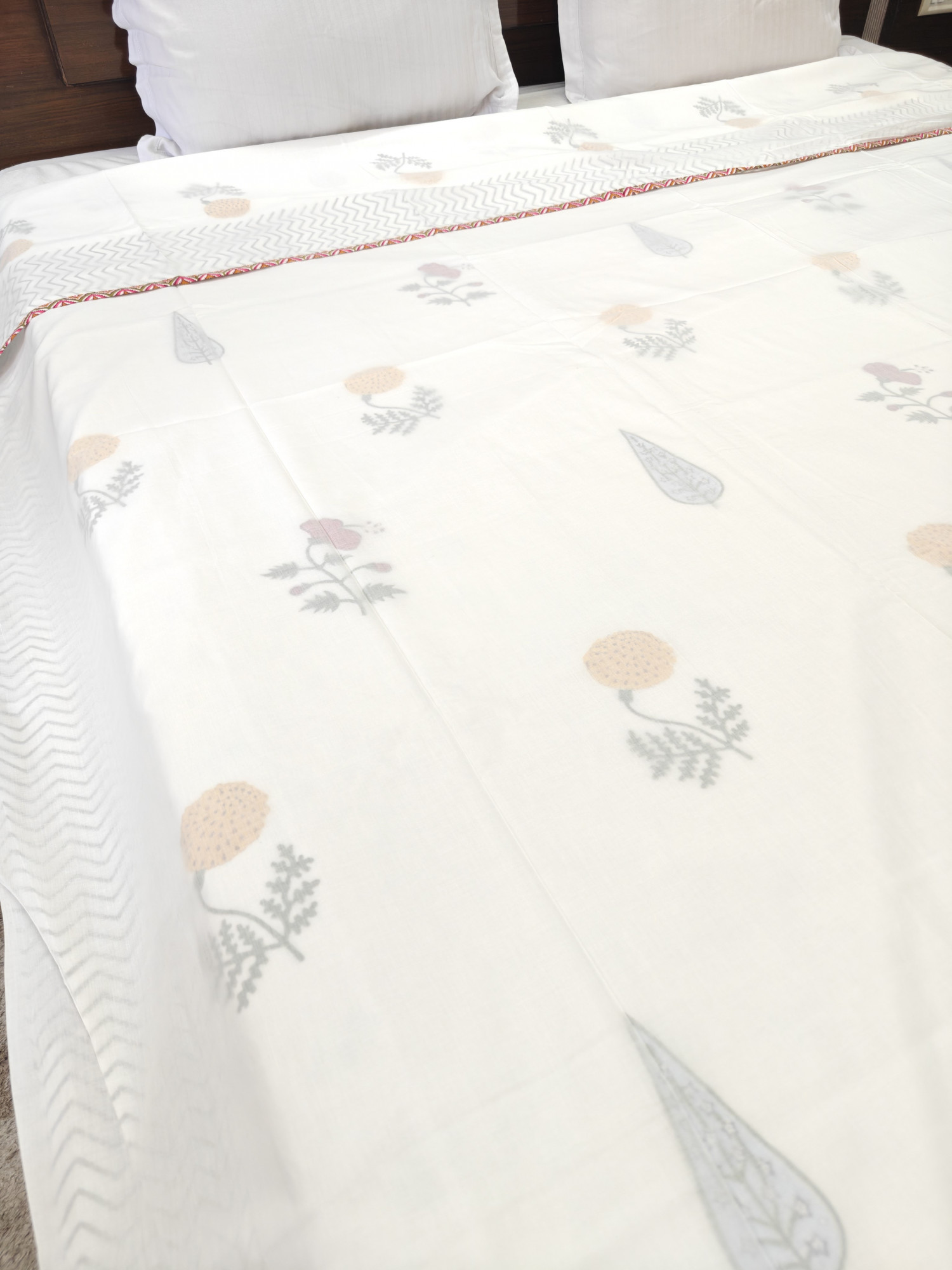 Block Print 3D Dohar - Tropical Hand Block Print Mulmul Jaipuri