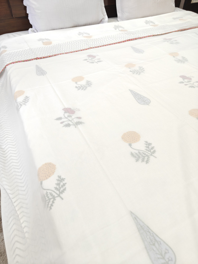 Image of Block Print 3D Dohar - Tropical | Hand Block Print Mulmul Jaipuri