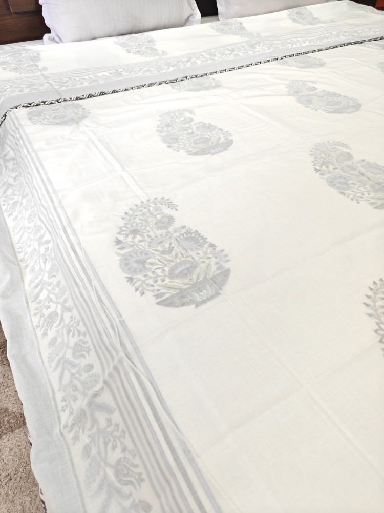 Image of Block Print 3D Dohar - Grey Boota | Hand Block Print Mulmul Jaipuri