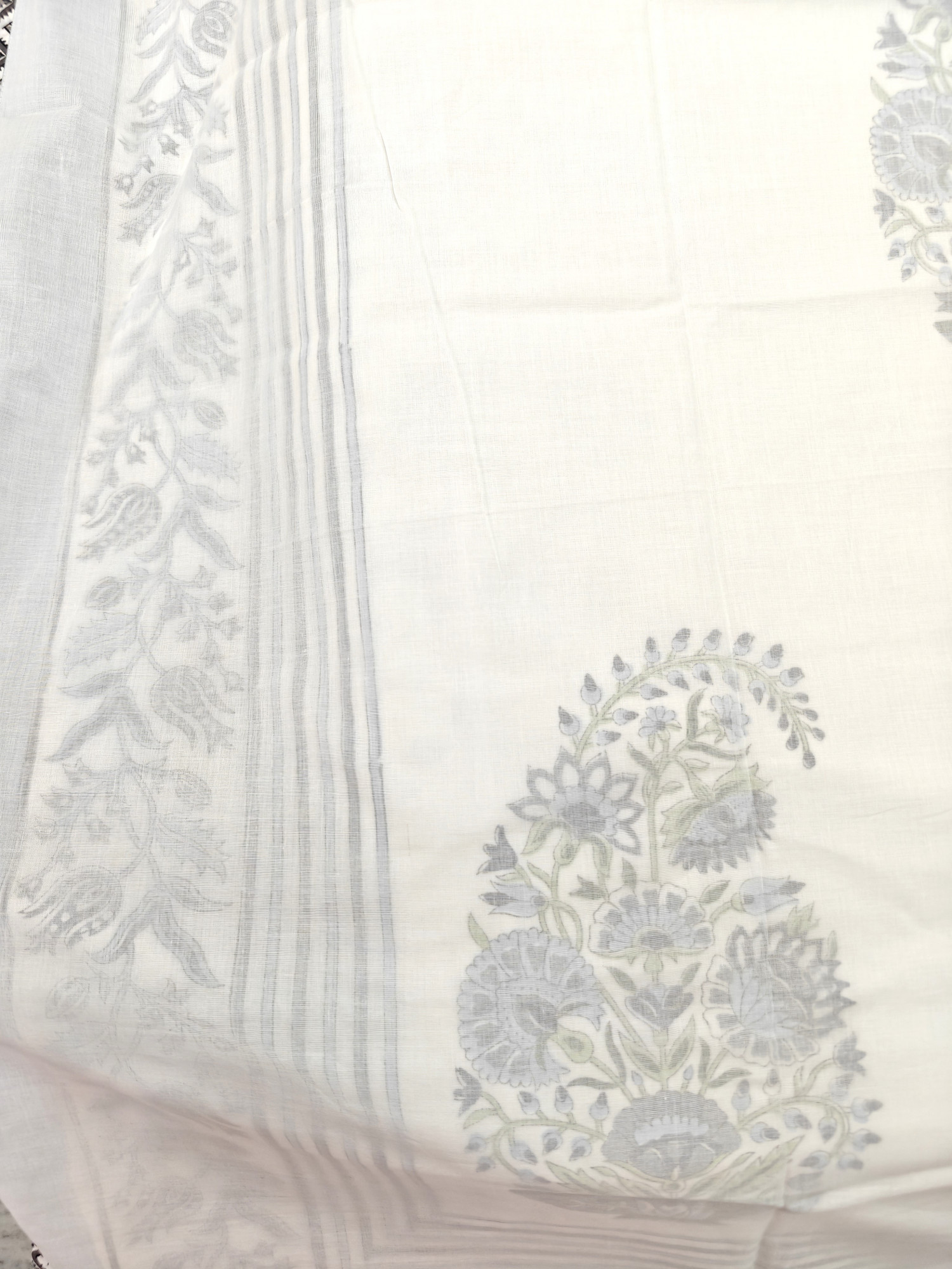 Block Print 3D Dohar - Grey Boota Hand Block Print Mulmul Jaipuri
