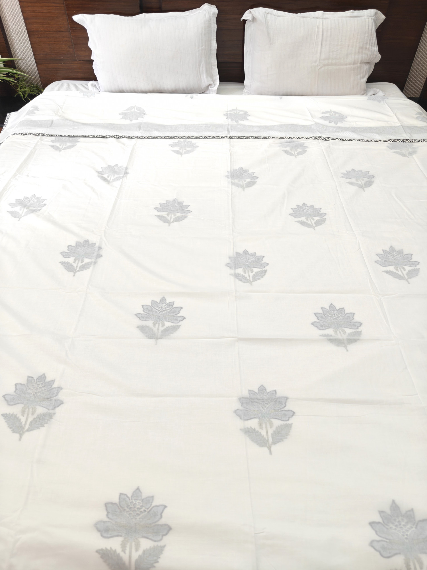 Block Print 3D Dohar - Blue Jaal  Hand Block Print Mulmul Jaipuri