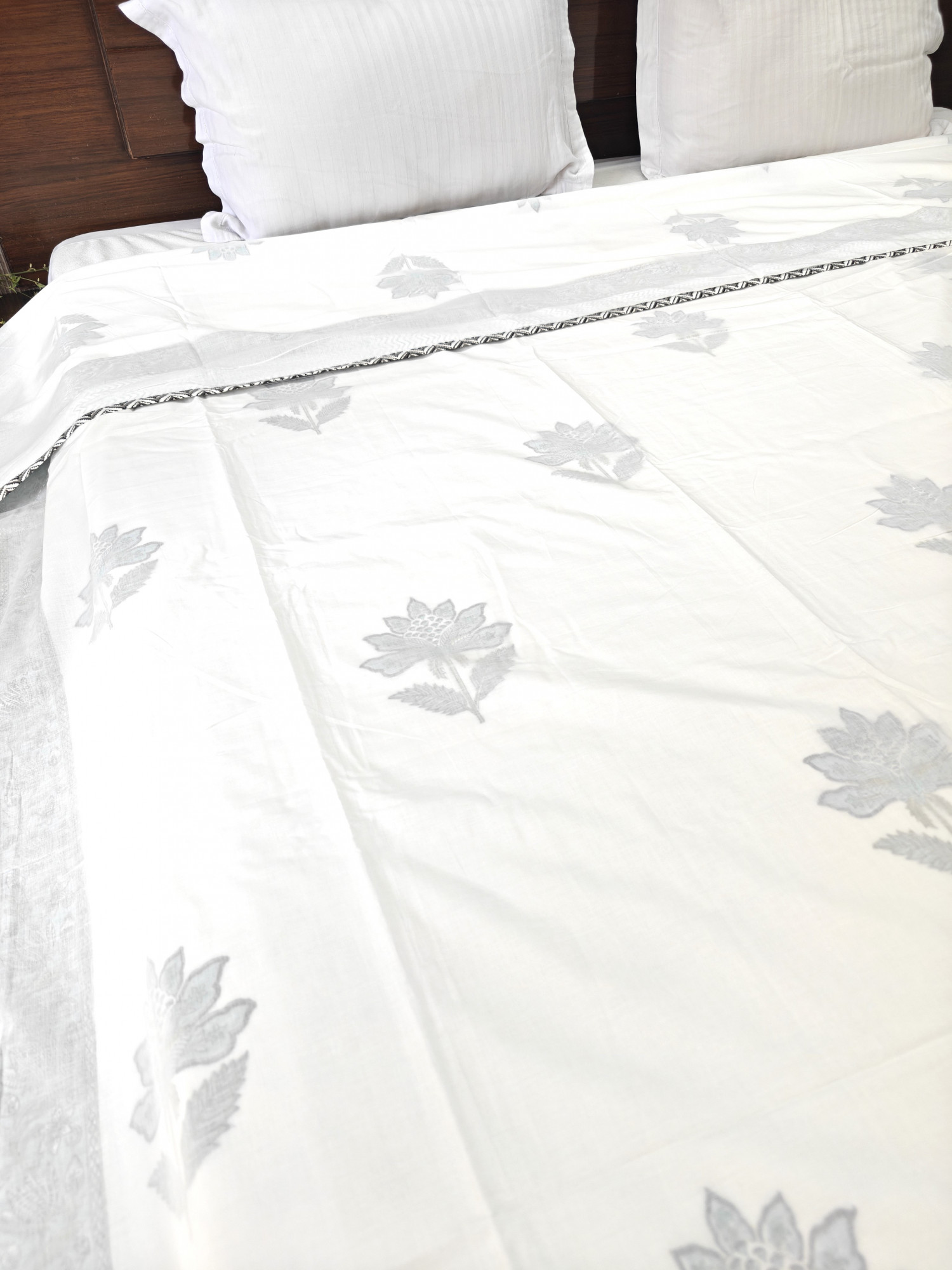 Block Print 3D Dohar - Blue Jaal Hand Block Print Mulmul Jaipuri