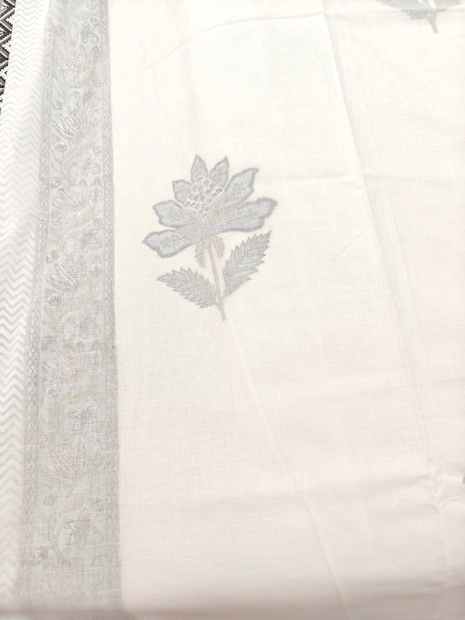 Block Print 3D Dohar - Blue Jaal  Hand Block Print Mulmul Jaipuri