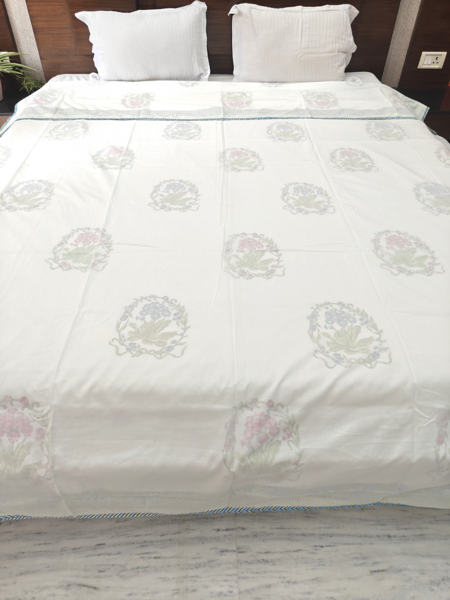 Block Print 3D Dohar - Aqua Multiblock  Hand Block Print Mulmul Jaipuri