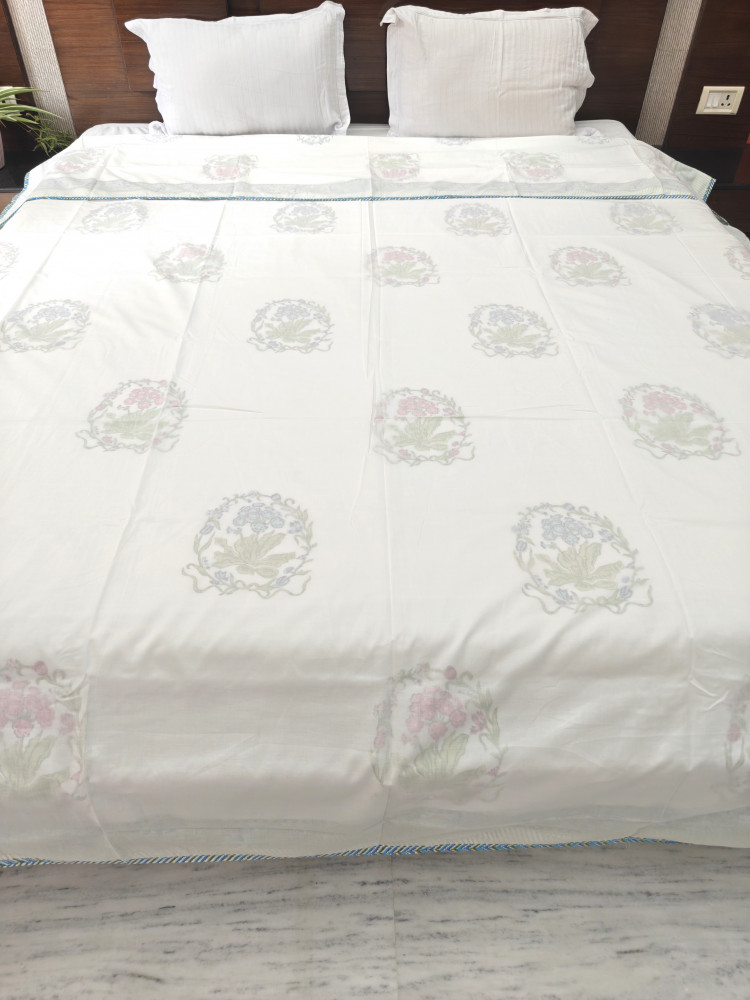 Image of Block Print 3D Dohar - Aqua Multiblock | Hand Block Print Mulmul Jaipuri