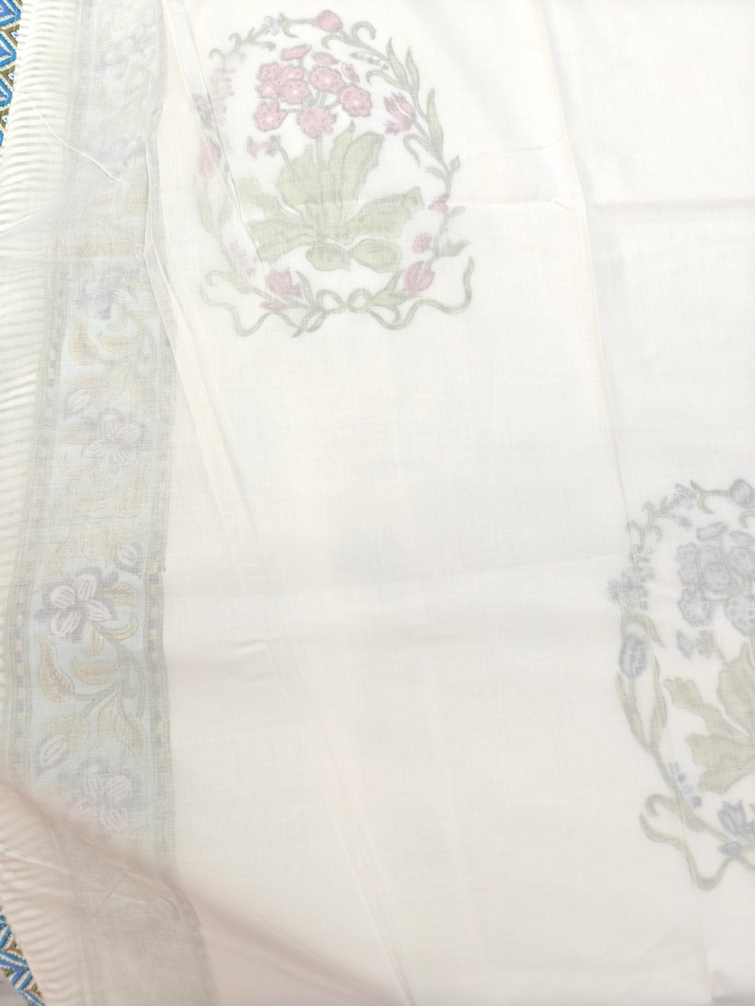 Block Print 3D Dohar - Aqua Multiblock  Hand Block Print Mulmul Jaipuri