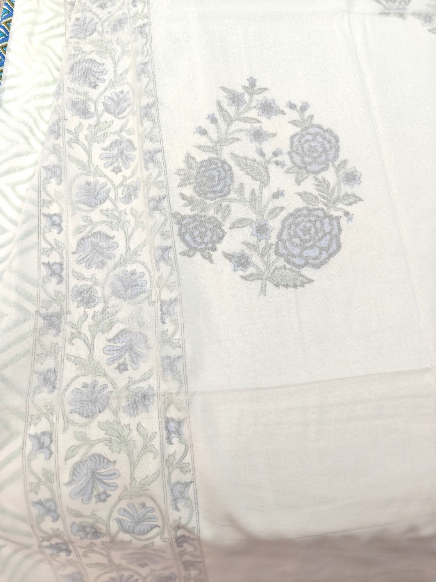 Block Print 3D Dohar - Gulab Leharia Hand Block Print Mulmul Jaipuri
