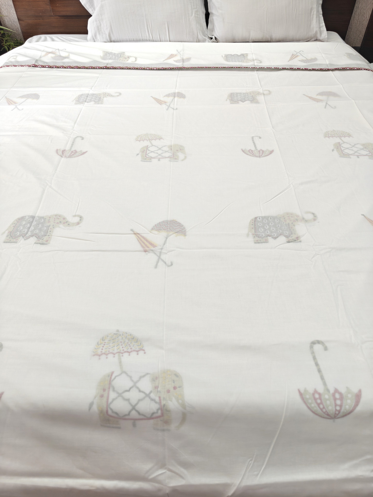 Block Print 3D Dohar - Multi Haathi Hand Block Print Mulmul Jaipuri
