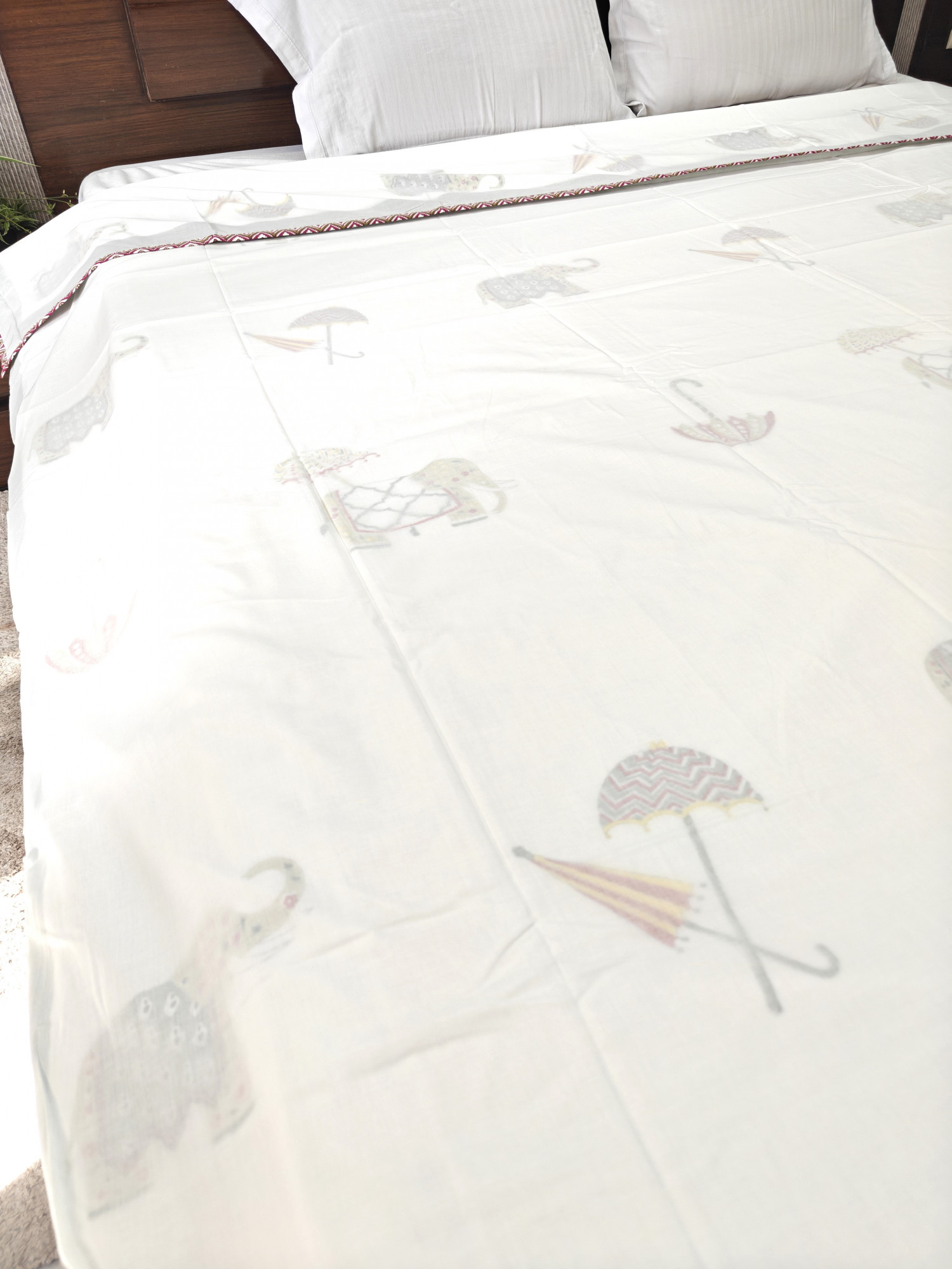 Block Print 3D Dohar - Multi Haathi Hand Block Print Mulmul Jaipuri
