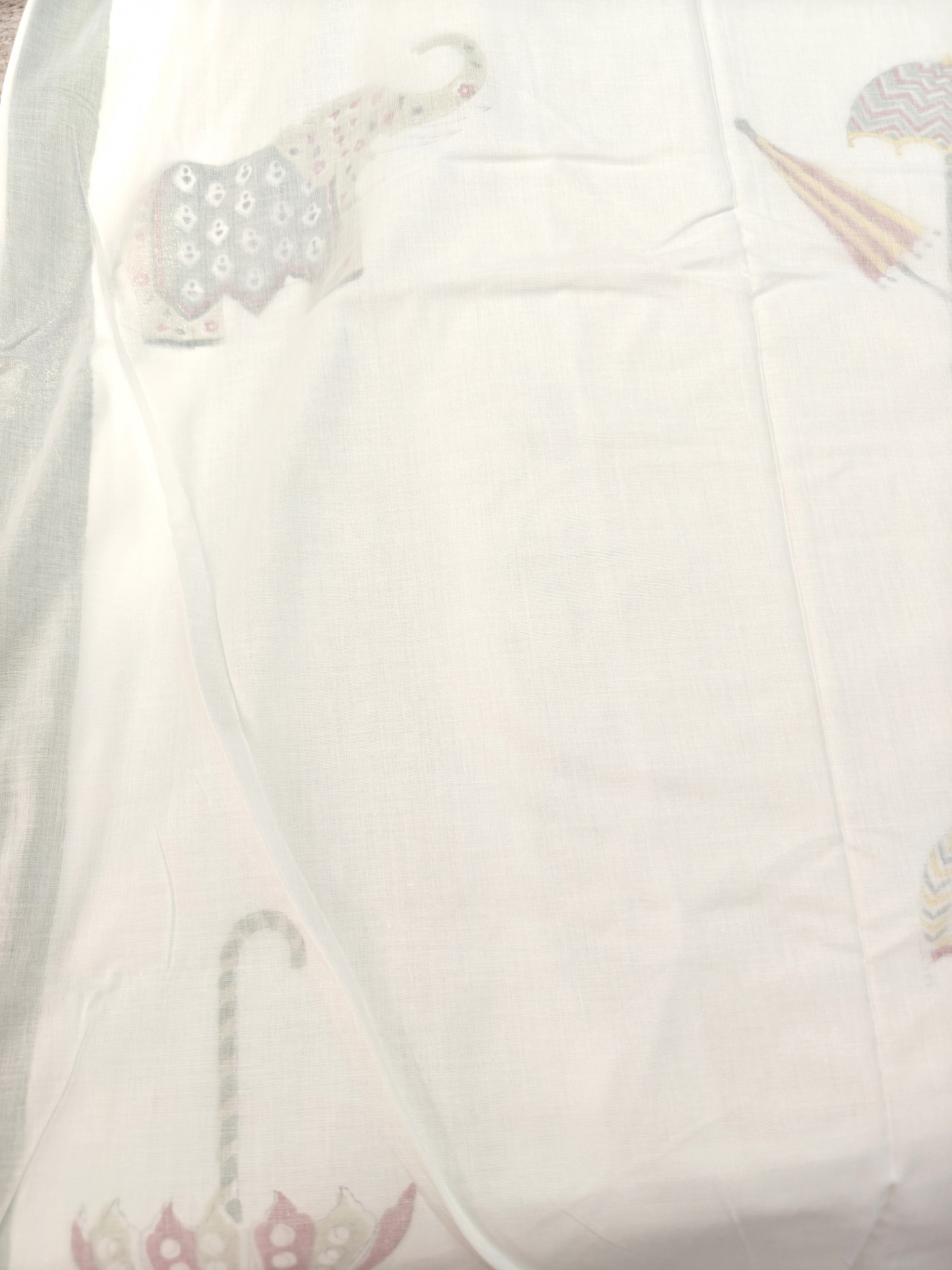 Block Print 3D Dohar - Multi Haathi Hand Block Print Mulmul Jaipuri