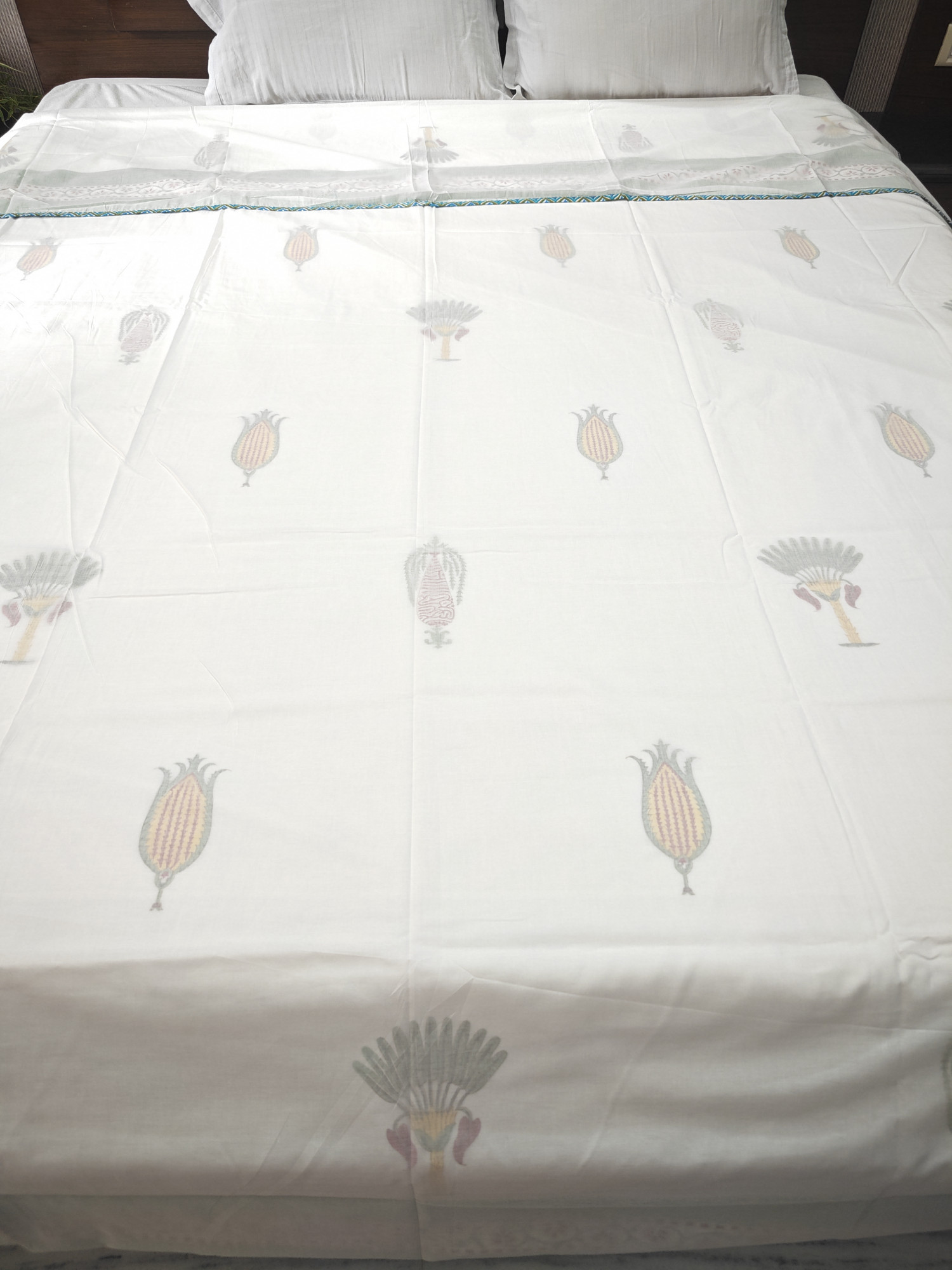 Block Print 3D Dohar - Saffron Garden Hand Block Print Mulmul Jaipuri