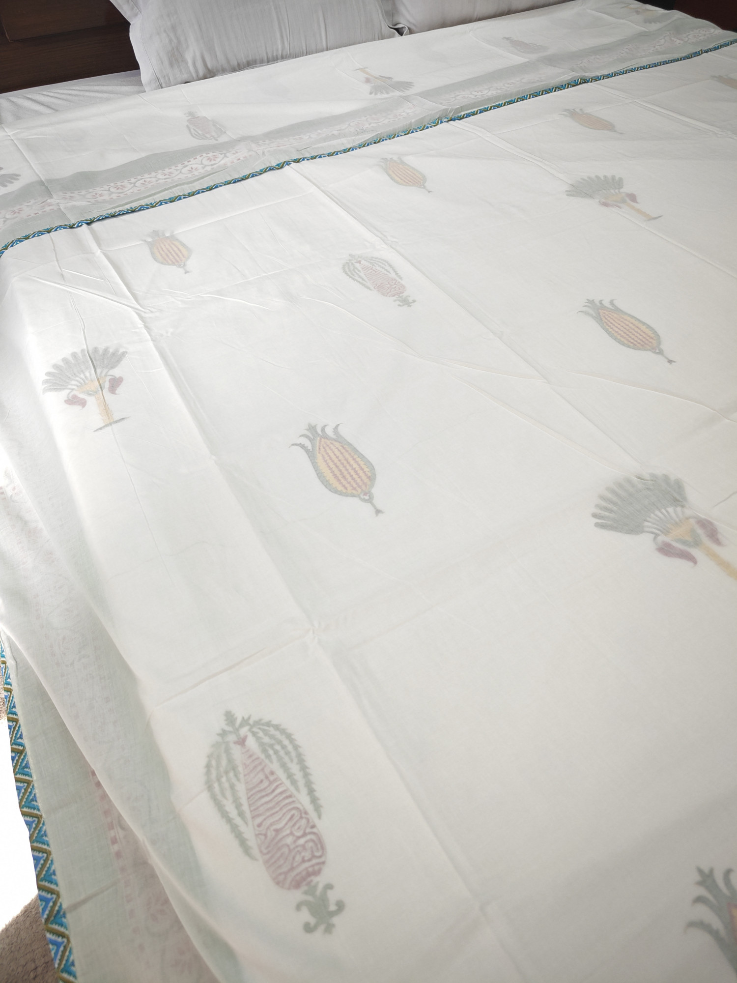 Block Print 3D Dohar - Saffron Garden Hand Block Print Mulmul Jaipuri