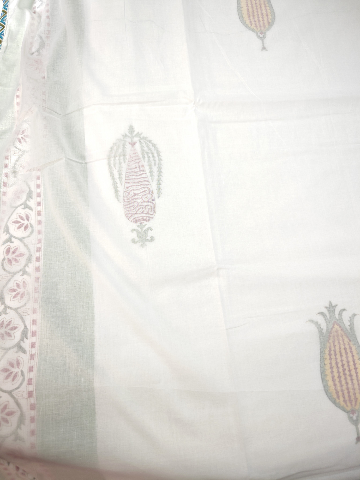 Block Print 3D Dohar - Saffron Garden Hand Block Print Mulmul Jaipuri