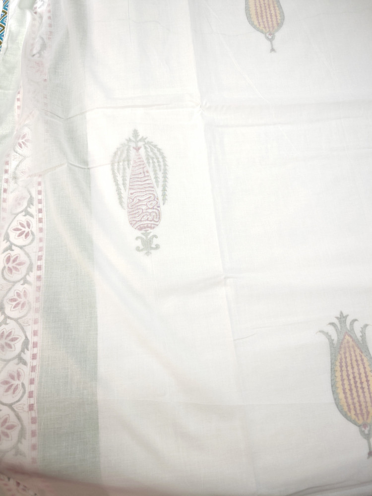 Image of Block Print 3D Dohar - Saffron Garden | Hand Block Print Mulmul Jaipuri