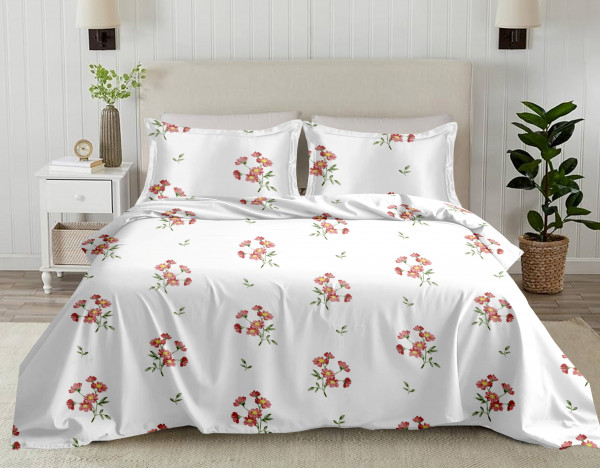 Bliss Floral Print King Size 100% Pure Cotton 180 TC Bedheeet With Two Pillow Cover Set