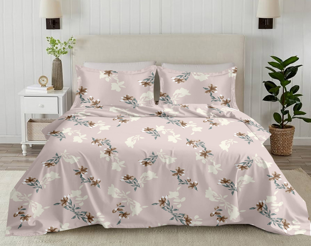 Image of Bliss Floral Print King Size 100% Pure Cotton 180 TC Bedheeet With Two Pillow Cover Set