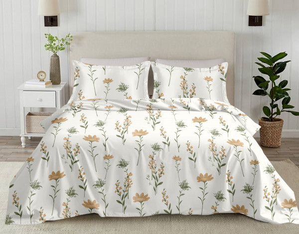 Bliss Floral Print King Size 100% Pure Cotton 180 TC Bedheeet With Two Pillow Cover Set
