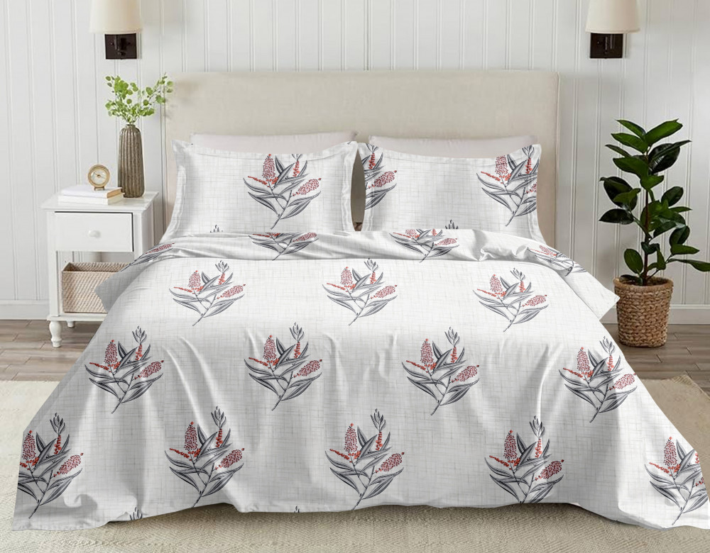Image of Bliss Floral Print King Size 100% Pure Cotton 180 TC Bedheeet With Two Pillow Cover Set
