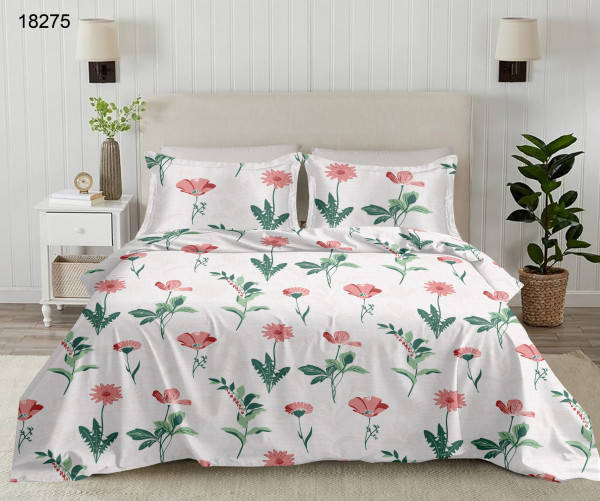 Bliss Floral Print King Size 100% Pure Cotton 180 TC Bedheeet With Two Pillow Cover Set