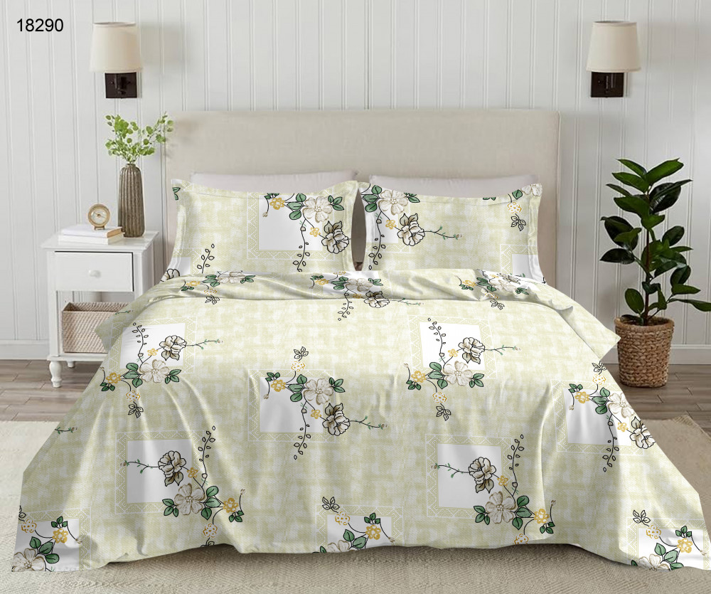 Image of Bliss Floral Print King Size 100% Pure Cotton 180 TC Bedheeet With Two Pillow Cover Set