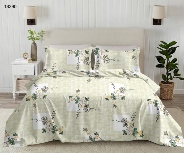 Bliss Floral Print King Size 100% Pure Cotton 180 TC Bedheeet With Two Pillow Cover Set