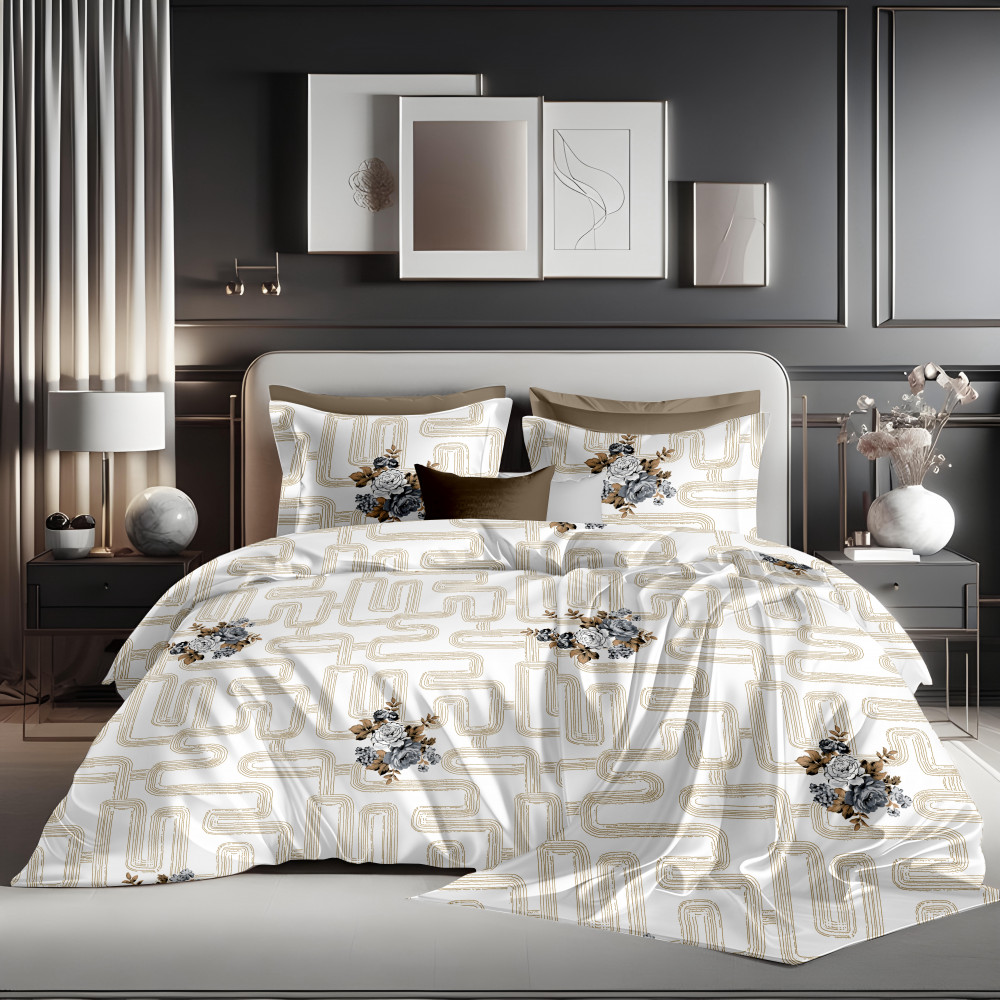 Image of Bliss Floral Print King Size 100% Pure Cotton 180 TC Bedheeet With Two Pillow Cover Set