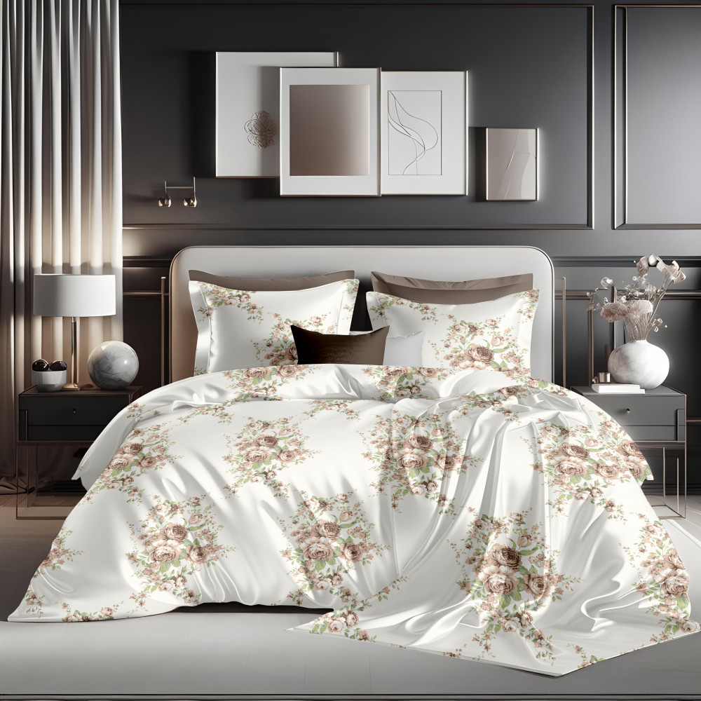 Image of Bliss Floral Print King Size 100% Pure Cotton 180 TC Bedheeet With Two Pillow Cover Set