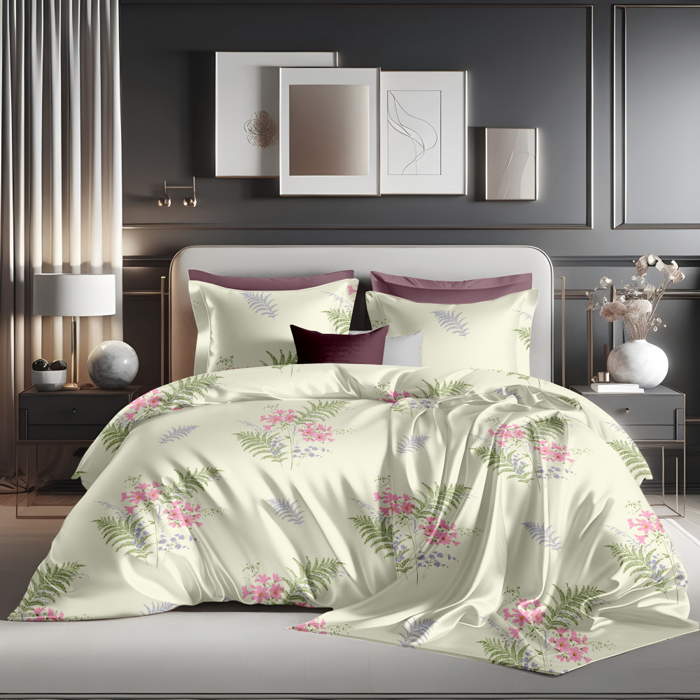 Image of Bliss Floral Print King Size 100% Pure Cotton 180 TC Bedheeet With Two Pillow Cover Set