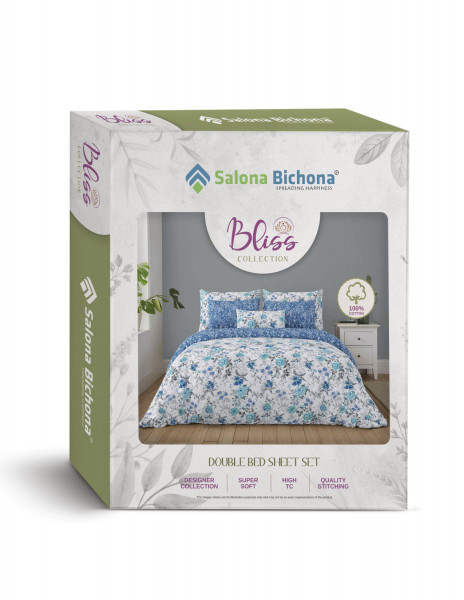 Bliss Double Bedsheet 100% Pure Cotton 180 TC Bedheeet With Two Pillow Cover Set of 18 Bedsheet