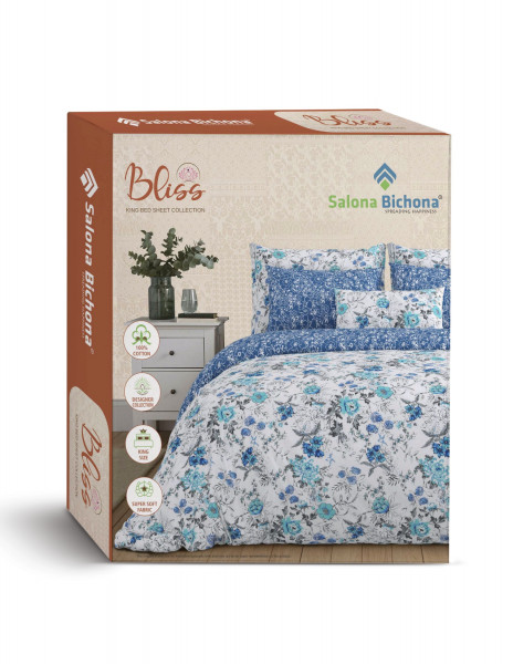 Bliss King Size 100% Pure Cotton 180 TC Bedheeet With Two Pillow Cover Set of 18 Bedsheet