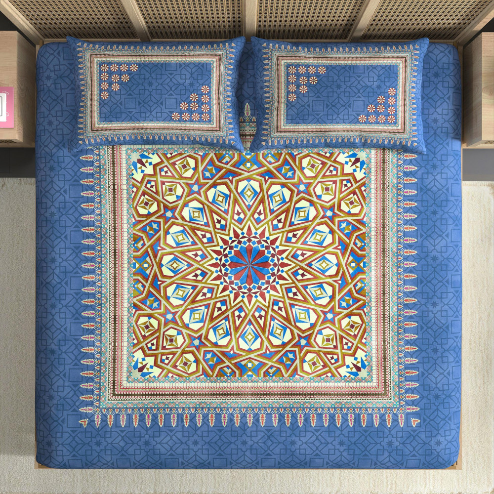 Image of Elegance 210 TC Pure 100% Cotton King Size Bedsheet With Two Pillow Cover Set