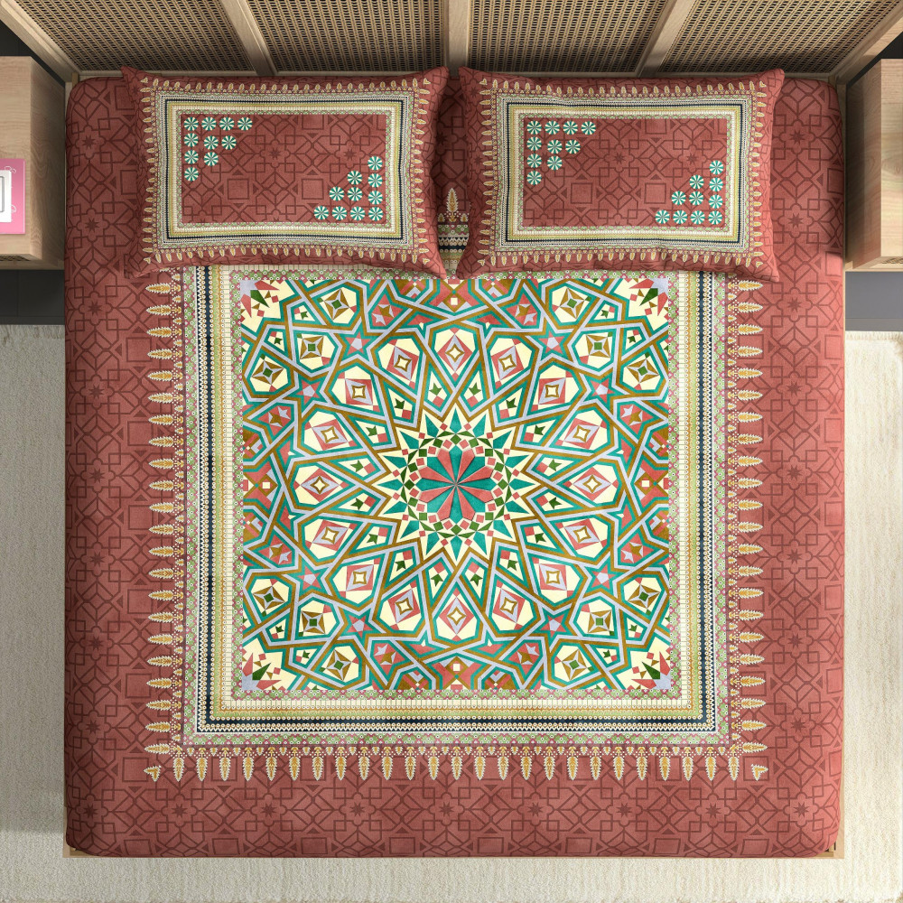 Image of Elegance 210 TC Pure 100% Cotton King Size Bedsheet With Two Pillow Cover Set