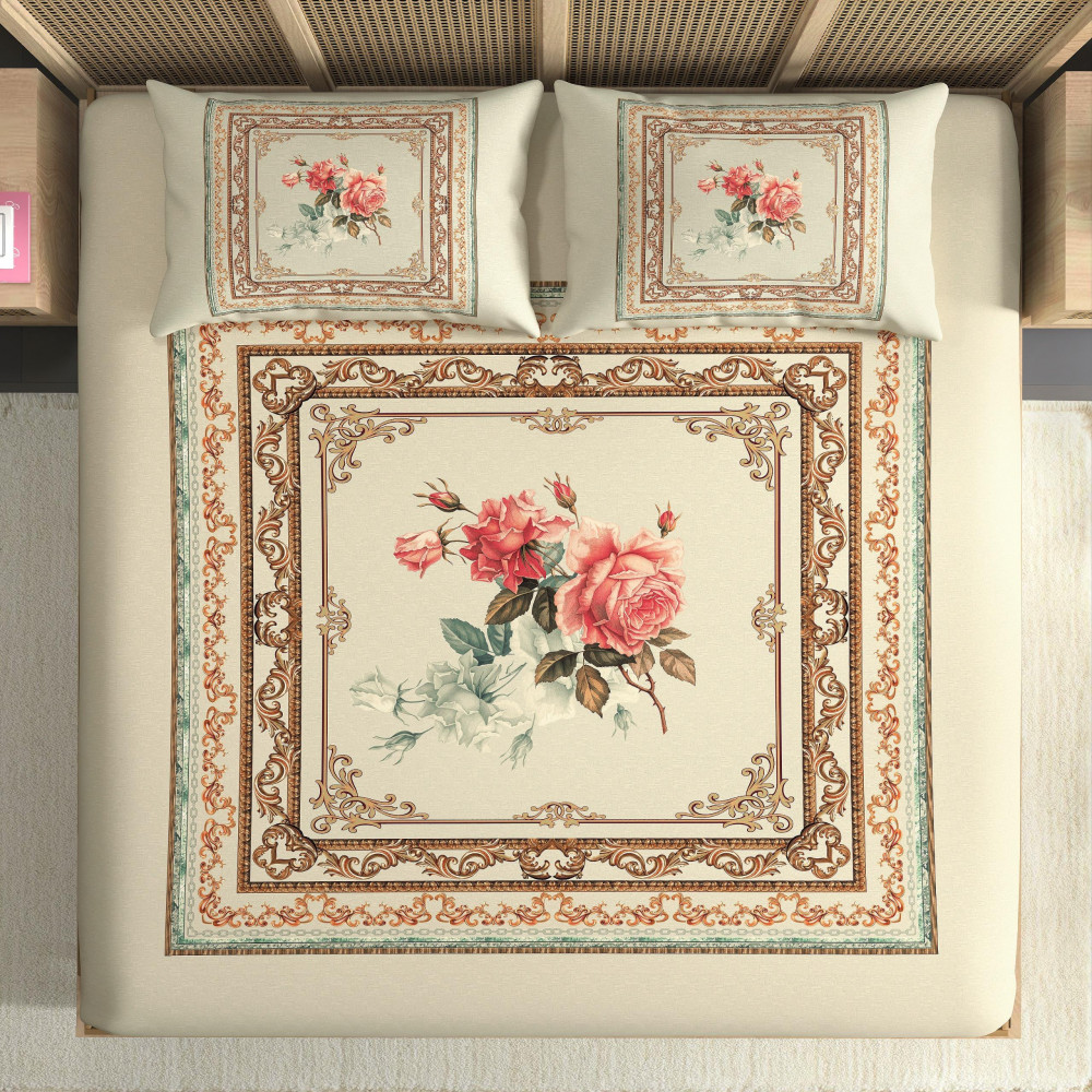 Image of Elegance 210 TC Pure 100% Cotton King Size Bedsheet With Two Pillow Cover Set