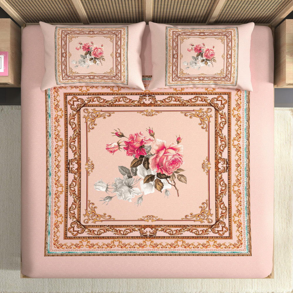 Image of Elegance 210 TC Pure 100% Cotton King Size Bedsheet With Two Pillow Cover Set