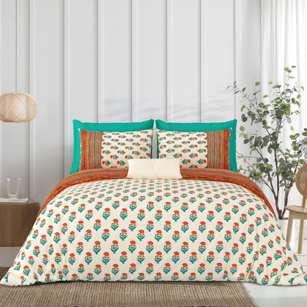 Gharana Double Bedsheet 100% Pure Cotton 180 TC Bedheeet With Two Pillow Cover Set of 18 Bedsheet