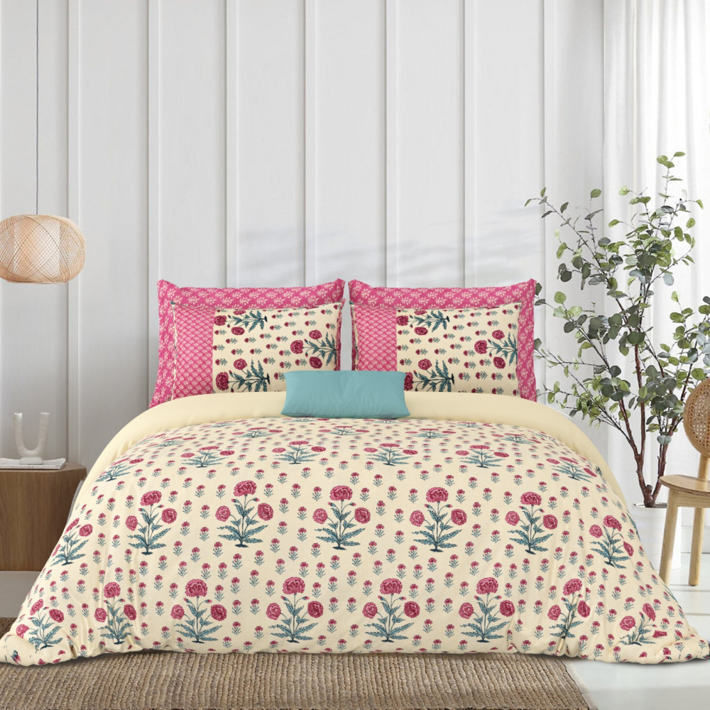 Gharana Double Bedsheet 100% Pure Cotton 180 TC Bedheeet With Two Pillow Cover Set of 18 Bedsheet