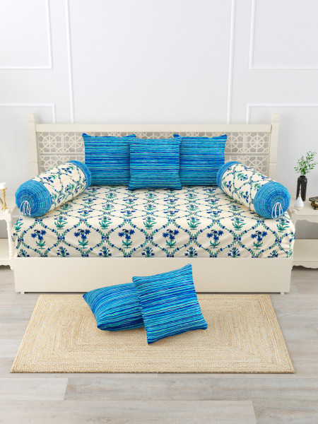 Gharana Multi-Colour Pure Cotton 1+2+5 Diwan set  - Set Of 18