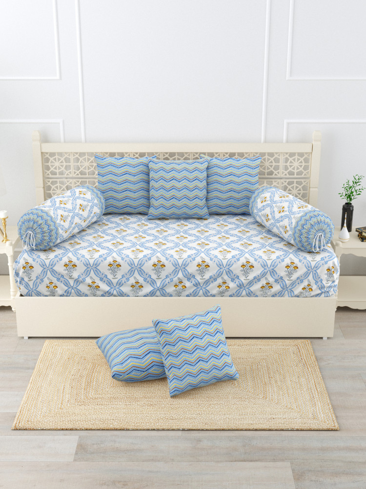 Gharana Multi-Colour Pure Cotton 1+2+5 Diwan set  - Set Of 18