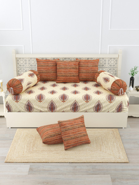 Gharana Multi-Colour Pure Cotton 1+2+5 Diwan set  - Set Of 18