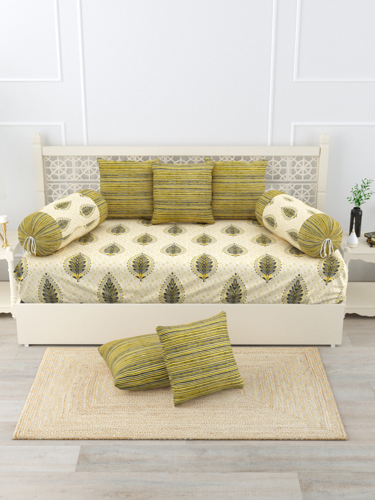 Gharana Multi-Colour Pure Cotton 1+2+5 Diwan set  - Set Of 18