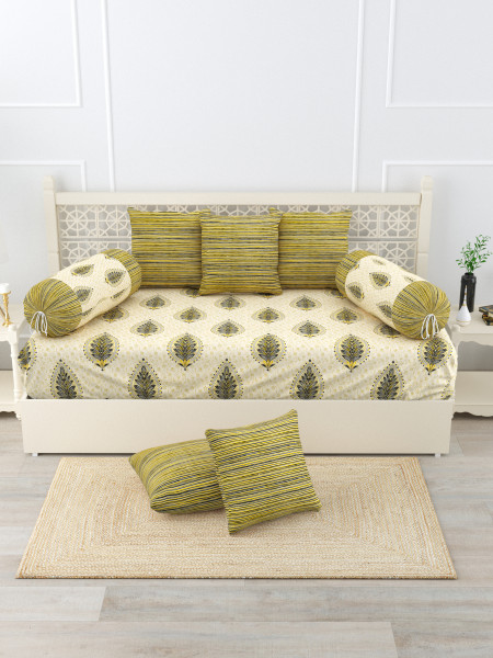 Gharana Multi-Colour Pure Cotton 1+2+5 Diwan set  - Set Of 18