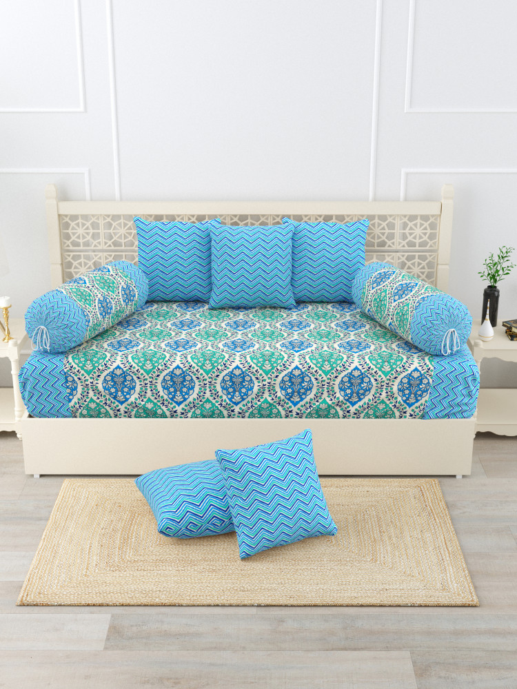 Gharana Multi-Colour Pure Cotton 1+2+5 Diwan set  - Set Of 18