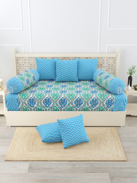 Gharana Multi-Colour Pure Cotton 1+2+5 Diwan set  - Set Of 18