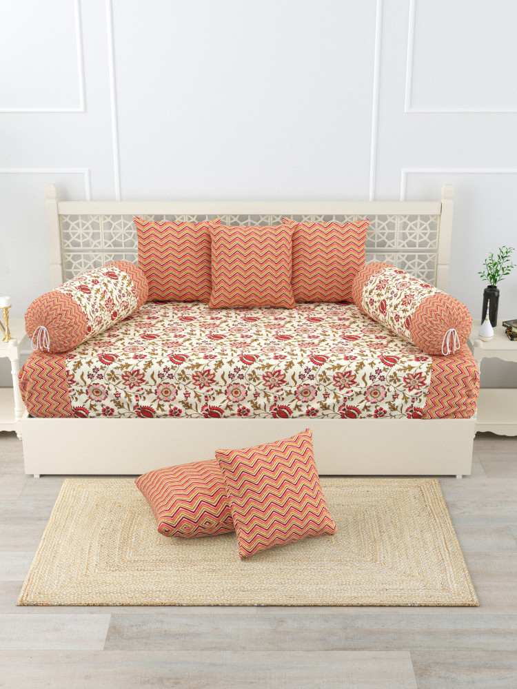 Gharana Multi-Colour Pure Cotton 1+2+5 Diwan set  - Set Of 18