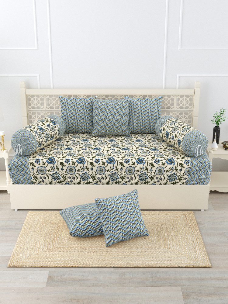 Gharana Multi-Colour Pure Cotton 1+2+5 Diwan set  - Set Of 18